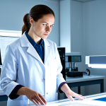 A focused, professional female quantum physicist, fully clothed in a clean, modest lab coat over a professional shirt and trousers. She stands in a brightly lit, modern research laboratory, intently observing an advanced optical table with a complex quantum experimental setup. Subtle abstract light patterns represent quantum phenomena in the background. Perfect anatomy, correct proportions, natural pose, well-formed hands, proper finger count, natural body proportions, high-resolution, professional photography, cinematic lighting, safe for work, appropriate content, fully clothed, professional dress, family-friendly.