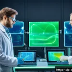 Home 18 양자 암호화와 네트워크 보안 - A futuristic high-tech laboratory scene in Germany showcasing quantum communication technology: scie...